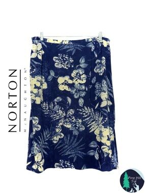 Norton McNaughton Midi Skirt Rayon Floral Tropical Blue A-line Y2K Plus Size 2X